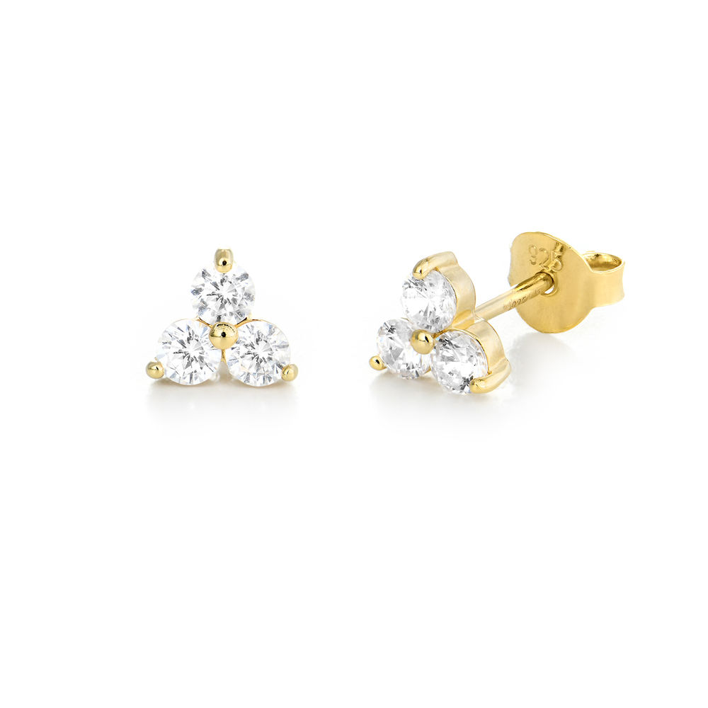 Flower stud earrings with cubic zirkonia in gold plating1-1 product photo